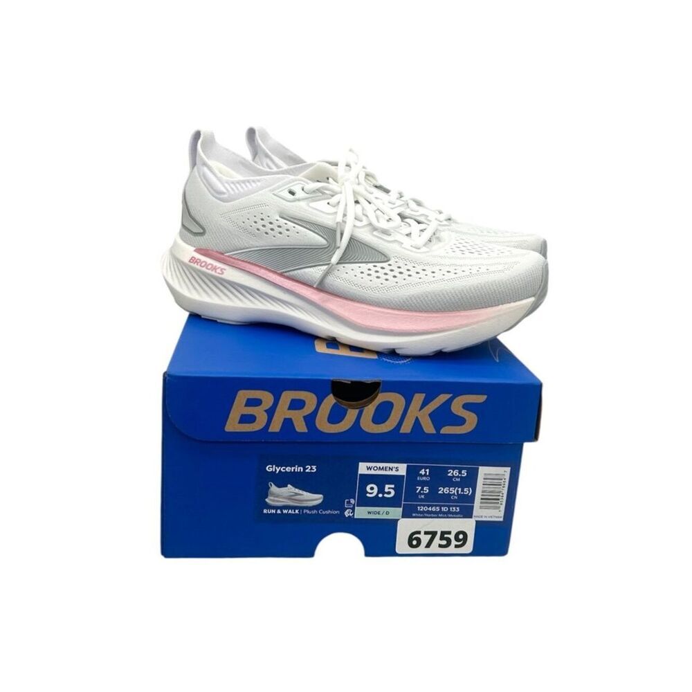 Brooks Glycerin 23 Women’s Size 9.5 D Wide White Harbor Mist Running Shoes